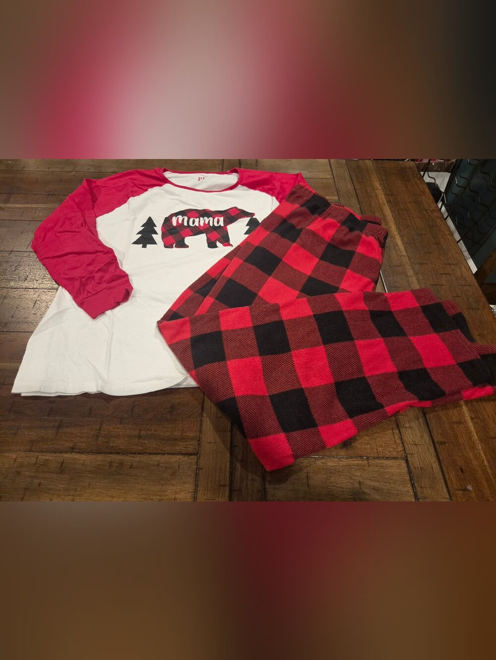 Mama Red Buffalo Plaid Womens Pajama Set - XXXL